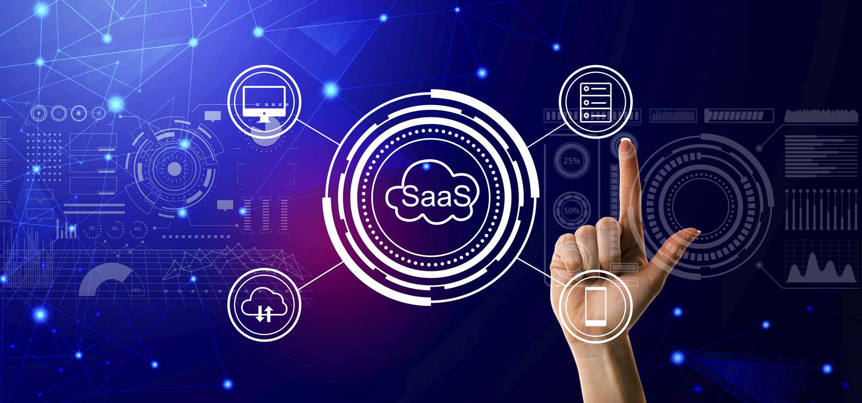 "User interacting with cloud-based SaaS application"